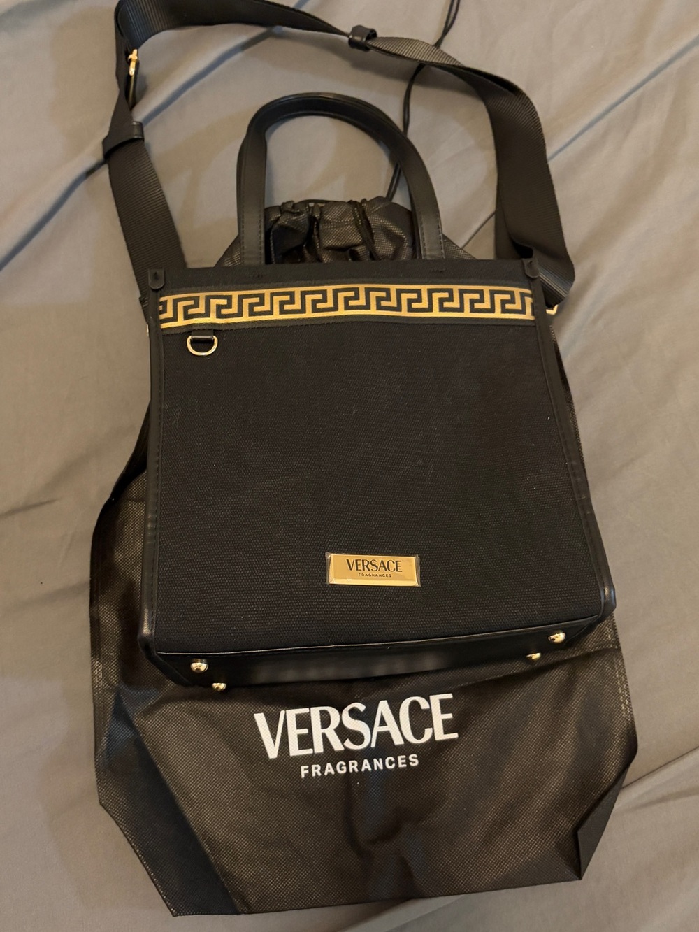 Versace Fragrances Black and Gold canvas bag